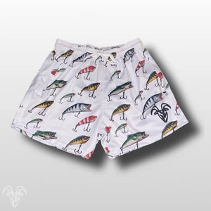 Fishing Lure Themed Mesh Gym Shorts - 5 inch inseam shorts with graphic design - Picture 1 of 5