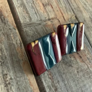 Keramik Vintage 80er Jahre Schmuck Ton Quadrat Ohrstecker - Bild 1 von 10