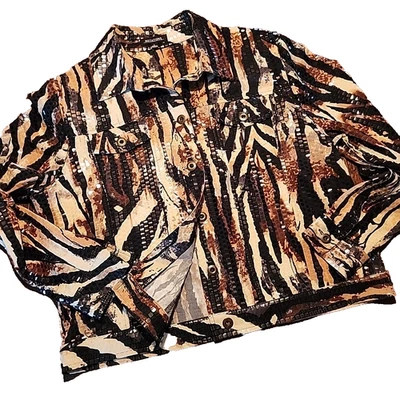 NOTATIONS Animal Print Jacket Bling Shiny Women's L Brown/Black/Tan - Image 1 of 4