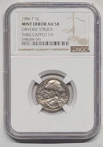 1986 AU58 Nickel with Major Mint Error Struck through capped die - Picture 1 of 2