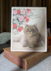 VTG Hallmark Plastic Coated Card Kitty Cat Beauty Is A Gentle Thing - Picture 1 of 9