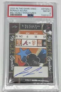 2022 Leaf In The Game Used Ronald Acuna Big Ticket Signature PSA 8 Gary Matthews - Picture 1 of 3
