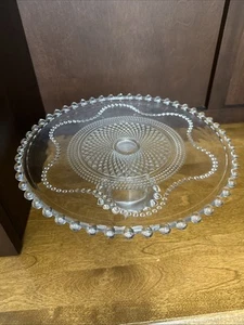 Ambiance Crystal Glass Cake Stand Regency Ball Beaded Bands Clear Vintage - Picture 1 of 8