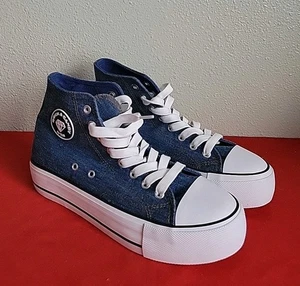 Rock & Candy Light Blue Denim High Top Shoes NWOB Womens Size 8 - Picture 1 of 11