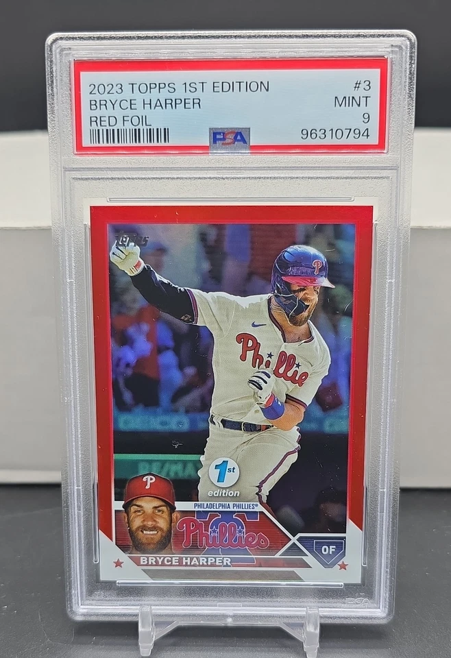 Serie Topps 2023 1ª edición - Bryce Harper #3 lámina roja #/50 PSA 9 Phillies  Foto 1 de 2