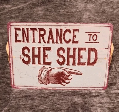 SHE SHED Tin Sign Rustic Red And White - Image 1 of 4