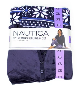 Nautica Women's Fleece 2 Piece Pajama Sleepwear Set, Blue Snow, Size XS NEW - Picture 1 of 11