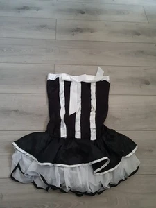 BNWOT Black Satin & White Ribbon Strapless Maid Dress Free Size 6-8 - Picture 1 of 24