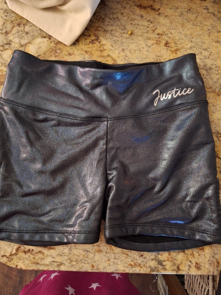 Little Girl's Justice Dance/Gym Shorts Size 10. Shiny Black/Very Dark Gray EUC - Image 1 of 4