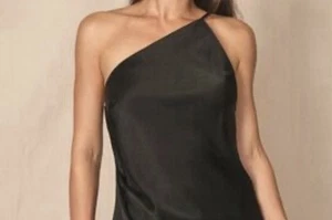ZARA Black spaghetti strap full length halter top Cami Tank ASYMMETRICAL S NEW - Picture 1 of 15