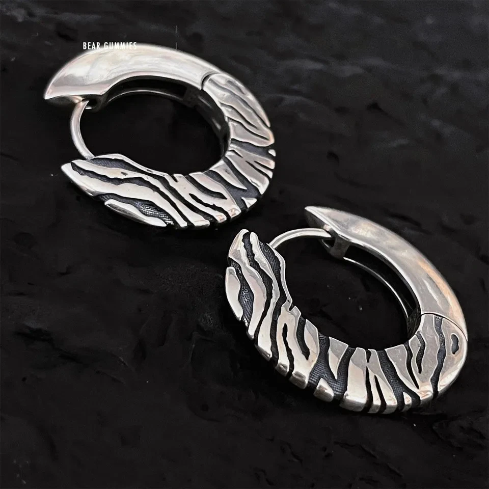 1 Par de Pendientes Aro Cebra Tono Plata Mujer Redondos Patrón Tigre Joyería Clásica Foto 1 de 4