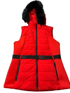 Michael Kors Weste Damen rot mit Gürtel Kunstfell Kapuze Reißverschluss - Bild 1 von 11
