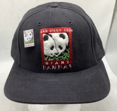 Vintage San Diego Zoo Giant Panda Red Black Sand Snapback Trucker Hat Cap Pin  - Image 1 of 4