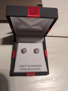 JC Penny 1/10 CT TW Diamond Sterling Silver Earrings - Picture 1 of 4