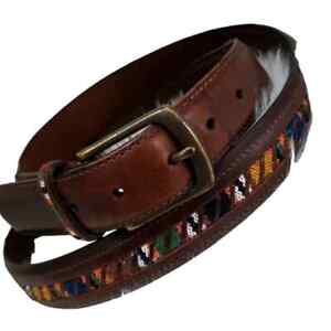 Columbia M 38 Leather Brown Belt With Western Embroidered Colorful Inlay