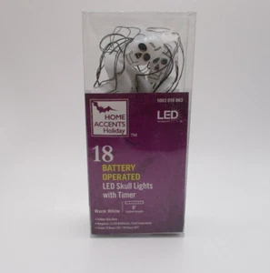NEW Halloween 18 Battery Operated LED Skull Lights With Timer - Picture 1 of 2