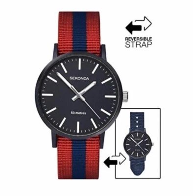 Mens New Sekonda Nylon Fabric Reversible Strap 50m Watch 1582 Rp £59.99 - Image 1 of 4