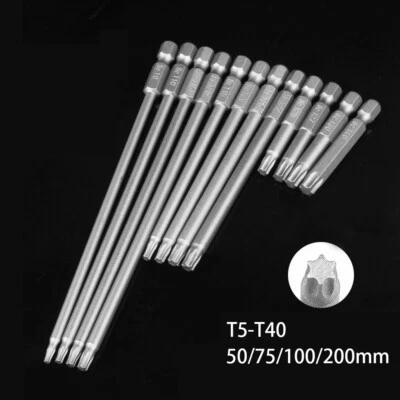 50mm-200mm Torx Star Hex Security Bit Set Tamper Proof Screwdriver Bit S2 T5-T40 - Image 1 of 4
