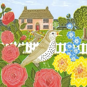 S367# 3 servilletas de papel pequeñas individuales para pájaro cerca de casa grande con flores - Imagen 1 de 7