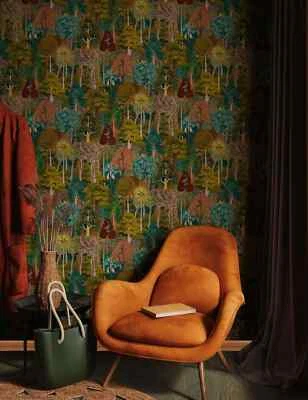 Fleece Wallpaper Tropical Garden Plants Trees Birds Green Orange 47652 (€7.12/1sqm) - Image 1 of 3