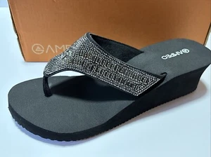 NEW Women's Crystal Rhinestone Strap Platform Wedge Thong Flip Flops Sandals - Picture 1 of 9