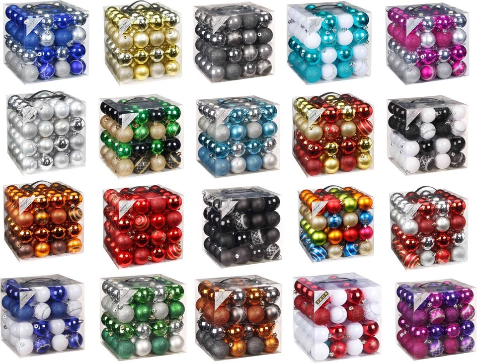 64x Kunststoff Christbaumkugeln Ø 6cm Kugel Box Glanz Glitzer Matt + Aufhänger - Bild 1 von 1