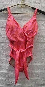 New HERMOZA Amelia V Neck Wrap One Piece Swimsuit Pink/Orange Size 10 - Picture 1 of 7
