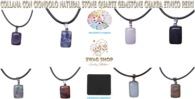 collana con ciondolo pietra naturale gemstone quarzo etnico chakra reiki hippie - Immagine 1 di 4
