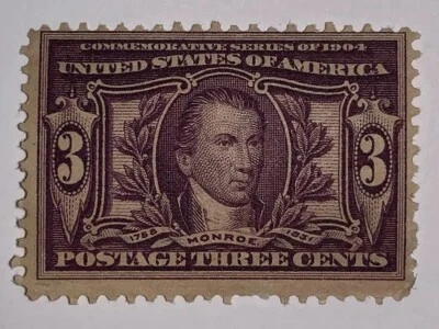 Travelstamps: 1904 US Stamps Scott #325, 3 Cent Monroe, Mint, MOGLH, CV$80 - Image 1 of 4