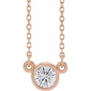 Collar solitario moissanita de 18" rosa 14K 3 mm cultivado en laboratorio - Imagen 1 de 2