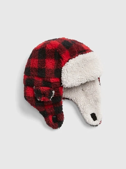 NWT GAP Red Buffalo Plaid Cozy Soft Sherpa Trapper Hat Winter Snow Boys M/L 4 5 - Image 1 of 1