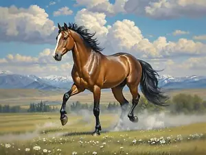 Kunst Giclée gedruckt Ölgemälde Landschaft, rotbraune Pferde, Tiere #005 - Bild 1 von 2