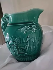 Wedgwood Of Etruria & Barlaston Green Hunting Scene Dog Handle Pitcher Jug RARE - Picture 1 of 6