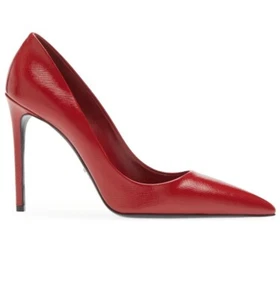 $1100 Worn x1 Prada Saffiano Red Leather Stiletto Pumps Heels 38 8 - Picture 1 of 7