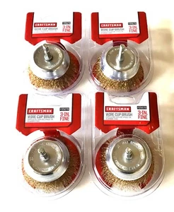 4 CRAFTSMAN 3" FINE WIRE CUP BRUSH WHEELS 1/4" QUICK CHANGE HEX SHANK 935678 - Picture 1 of 1