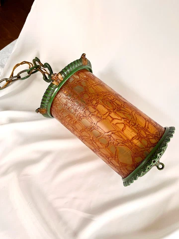 Antique Pendant Light Fixture Hall Light Enamled Polychrome Ceiling Fixture Cover