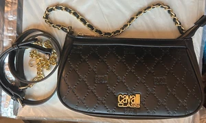 Cavalli Class Doreta Top Zip Baguette Cross body bag Black Gold - Picture 1 of 8