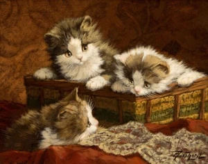 Cornelis Raaphorst Three Kittens Canvas Print 16 x 20 - Picture 1 of 4