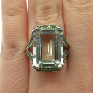DSMK 925 Sterling Silver Green Amethyst & Peridot Gem Modernist Ring Size 6.25 - Picture 1 of 8
