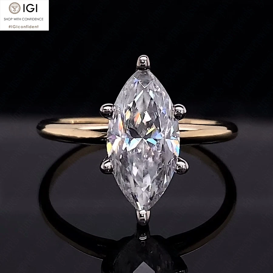 2.25Ct IGI F VS1 Marquise Lab Grown Diamond Engagement Ring In 14K Two-Tone Gold - Image 1 of 4