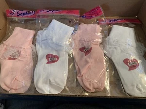 Sealed  Sophia Girl’s Size L Lace Trim FANCY DRESS Anklet Socks 4 Pair Pink/Wht - Picture 1 of 5