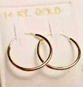 New 14k Yellow Gold 14mm Thin Hoop Earrings - Picture 1 of 2