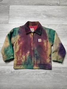 Vintage Carhartt Custom paint Tie Dye JQ606 Boys Quilt Lined Detroit Youth Sz 6 - Picture 1 of 8