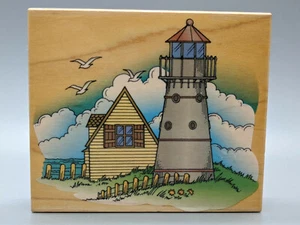Vtg. HERO ARTS 3.75x3.25 "Lighthouse Scene " Wooden Mounted Rubber Stamp H1055 - Picture 1 of 10