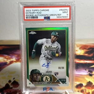 Esteury Ruiz 2023 Topps Chrome Green Refractor Auto 08/99 PSA 9 RC Athletics - Picture 1 of 3