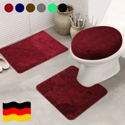 Badgarnitur 3-Teilig Badematte Bad Set WC Bade Matte Vorleger Teppich 80x50cm - Bild 1 von 4