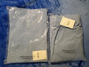 BEYOND SCRUBS~Women's Set~2XL~Ceil Blue~Round V-Neck Top~5-Pocket Cargo Jogger - Picture 1 of 20