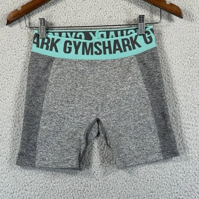 Gymshark 女式弹性自行车短裤灰色蓝色腰带 S 码瑜伽普拉提健身房 — 第 1/4 张图片