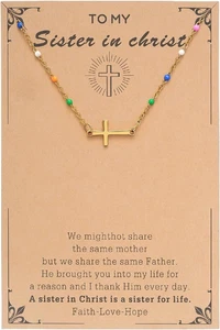 Kreuz Halskette für Damen, 14K vergoldet minimalistische Kreuzkette zierlich klein - Bild 1 von 12