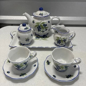Andrea By Sadek Blueberry Porcelain Breakfast Tea Set - 10 Pc. - Picture 1 of 13